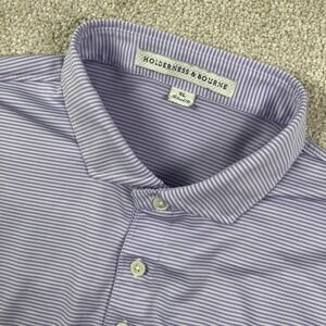 Holderness & Bourne Mens XL Polo Shirt Purple Striped The Perkins Club Logo